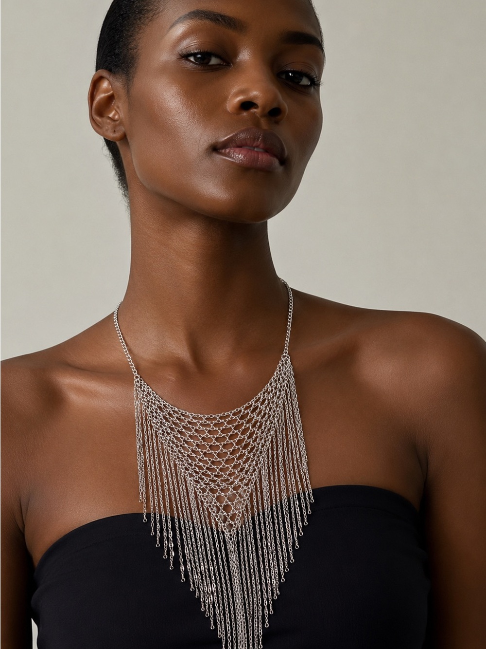 Silver Layered Fringe Necklace